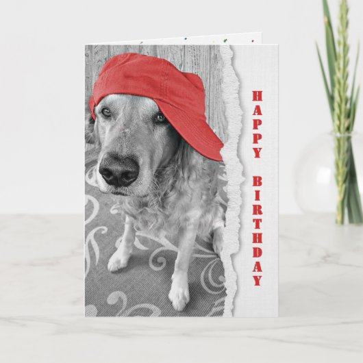 Birthday Golden Retriever met rood Pet Kaart (Voorkant)