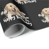 Birthday Golden Retriever op Black Cadeaupapier (Rol Hoek)