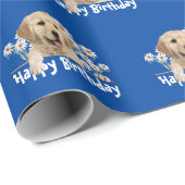 Birthday Golden Retriever op blauw Cadeaupapier (Rol Hoek)
