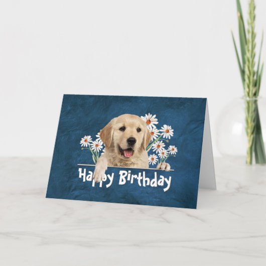 Birthday Golden Retriever op blauw leder Kaart (Voorkant)