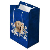 Birthday Golden Retriever op blauw leder Medium Cadeauzakje (Voorkant Gekanteld)