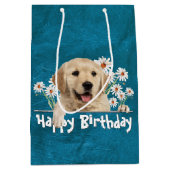 Birthday Golden Retriever op Blauwgroen leder Medium Cadeauzakje (Voorkant)