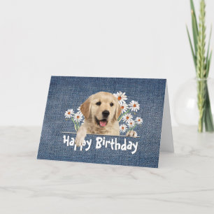 Birthday Golden Retriever op Blue Denim Kaart