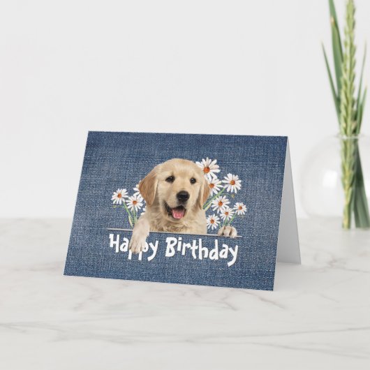 Birthday Golden Retriever op Blue Denim Kaart (Voorkant)