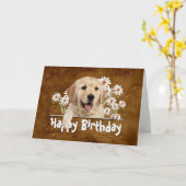 Birthday Golden Retriever op bruin leder Kaart (Gele Bloem)