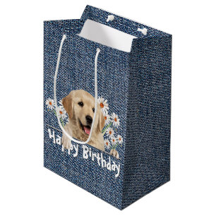 Birthday Golden Retriever op Denim Medium Cadeauzakje