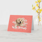 Birthday Golden Retriever op Gingham Kaart (Gele Bloem)