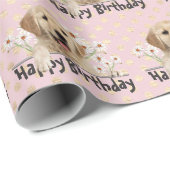 Birthday Golden Retriever op gouden Stippen Cadeaupapier (Rol Hoek)