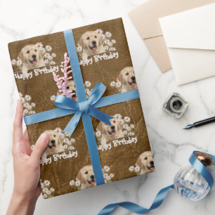 Birthday Golden Retriever op leder Cadeaupapier