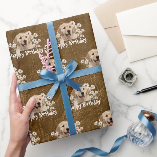 Birthday Golden Retriever op leder Cadeaupapier (Geschenken)