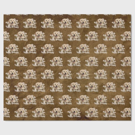 Birthday Golden Retriever op leder Cadeaupapier (Vlak)