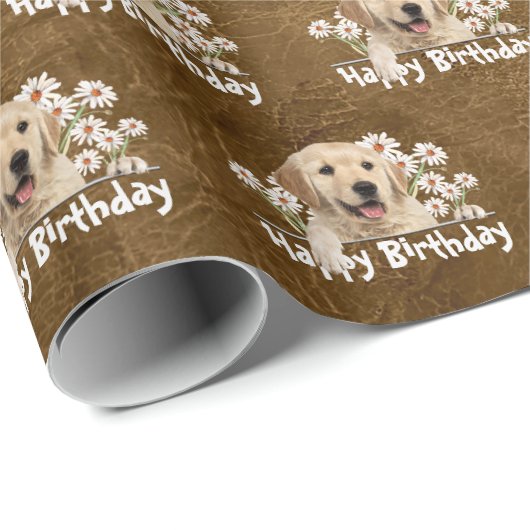 Birthday Golden Retriever op leder Cadeaupapier (Rol Hoek)