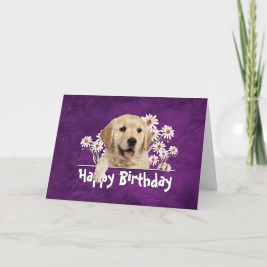 Birthday Golden Retriever op Paars leder Kaart (Voorkant)