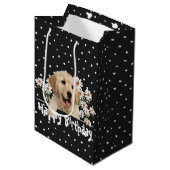 Birthday Golden Retriever op pokadots Medium Cadeauzakje (Voorkant Gekanteld)