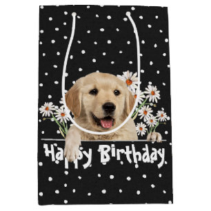 Birthday Golden Retriever op pokadots Medium Cadeauzakje
