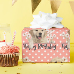 Birthday Golden Retriever op Polka Dots Cadeaupapier