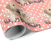 Birthday Golden Retriever op Polka Dots Cadeaupapier (Rol Hoek)