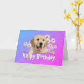 Birthday Golden Retriever op Polka Dots Kaart (Gele Bloem)
