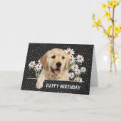 Birthday Golden Retriever op Polka Dots Kaart (Gele Bloem)