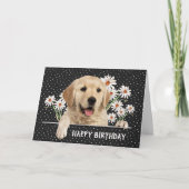 Birthday Golden Retriever op Polka Dots Kaart (Voorkant)