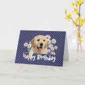 Birthday Golden Retriever op Polka Dots Kaart (Gele Bloem)