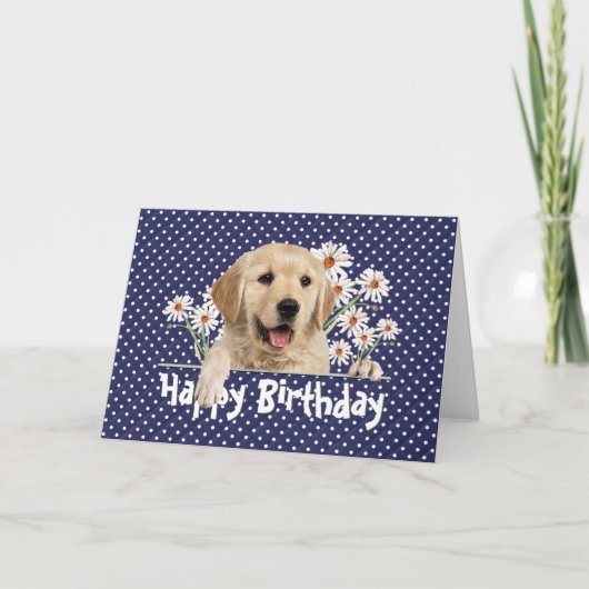 Birthday Golden Retriever op Polka Dots Kaart (Voorkant)