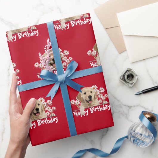 Birthday Golden Retriever op Red Cadeaupapier (Geschenken)