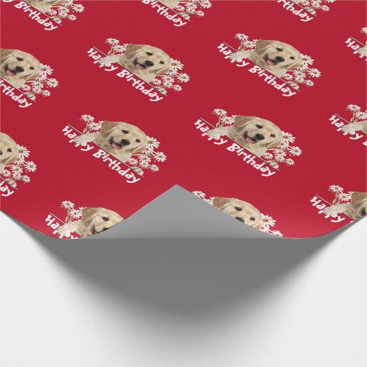 Birthday Golden Retriever op Red Cadeaupapier (Hoek)