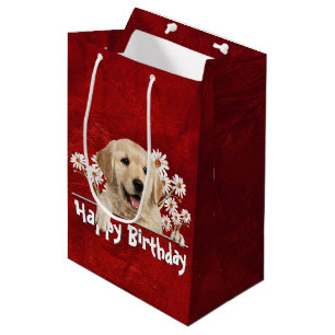 Birthday Golden Retriever op rood leder Medium Cadeauzakje