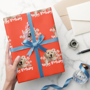 Birthday Golden Retriever op Sinaasappel Cadeaupapier