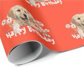 Birthday Golden Retriever op Sinaasappel Cadeaupapier (Rol Hoek)