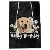 Birthday Golden Retriever op zwart leder Medium Cadeauzakje (Voorkant)