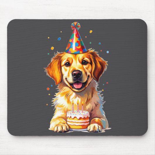 Birthday Golden Retriever, Party Dog  Muismat (Voorkant)