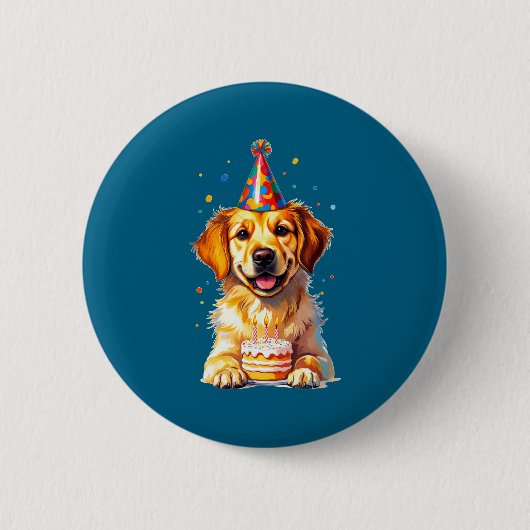 Birthday Golden Retriever, Party Dog  Ronde Button 5,7 Cm (Voorkant)