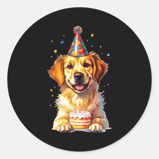 Birthday Golden Retriever, Party Dog Ronde Sticker (Voorkant)