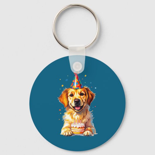 Birthday Golden Retriever, Party Dog  Sleutelhanger (Voorkant)