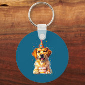 Birthday Golden Retriever, Party Dog  Sleutelhanger (Voorkant)