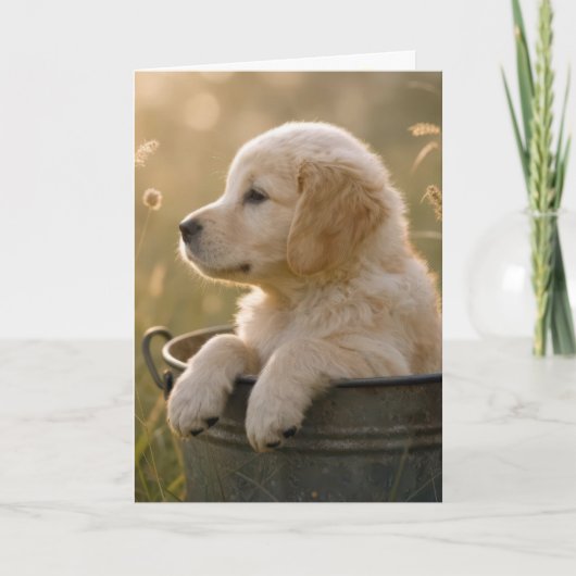 Birthday Golden Retriever Puppy in a Bucket Kaart (Voorkant)
