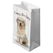 Birthday Golden Retriever Puppy met bril Klein Cadeauzakje (Voorkant Gekanteld)