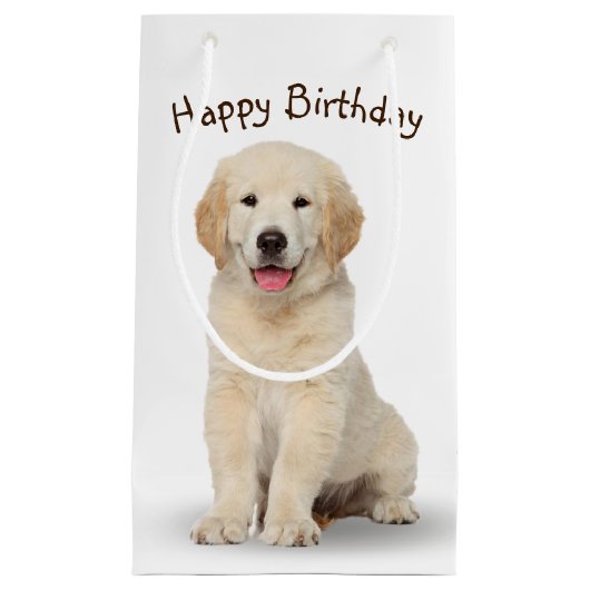 Birthday Golden Retriever puppy on White Klein Cadeauzakje (Voorkant)