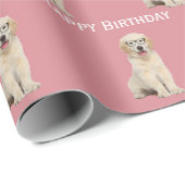 Birthday Golden Retriever Puppy with Glasses Wrap Cadeaupapier (Rol Hoek)