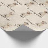 Birthday Golden Retriever Puppy with Glasses Wrap Cadeaupapier (Hoek)