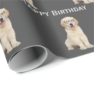 Birthday Golden Retriever Puppy with Glasses Wrap Cadeaupapier