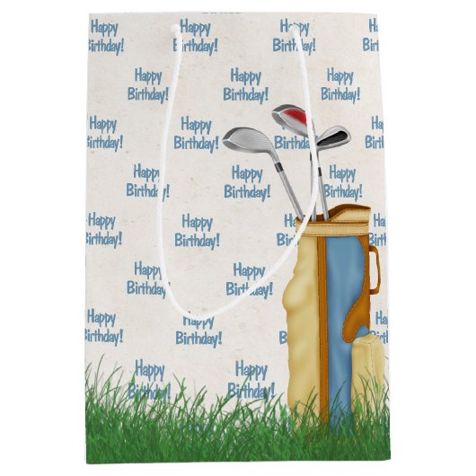 Birthday golf bag in gras medium cadeauzakje (Voorkant)