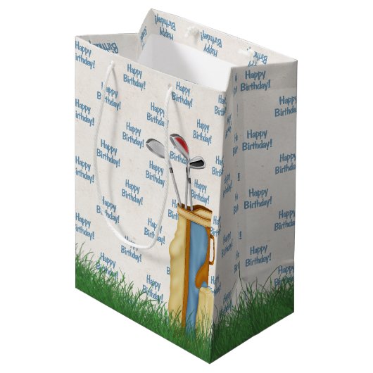 Birthday golf bag in gras medium cadeauzakje (Voorkant Gekanteld)