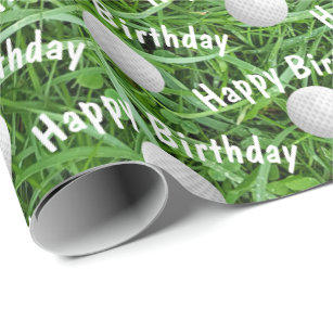 Birthday Golf Balls on Grass Wrapping Paper Cadeaupapier
