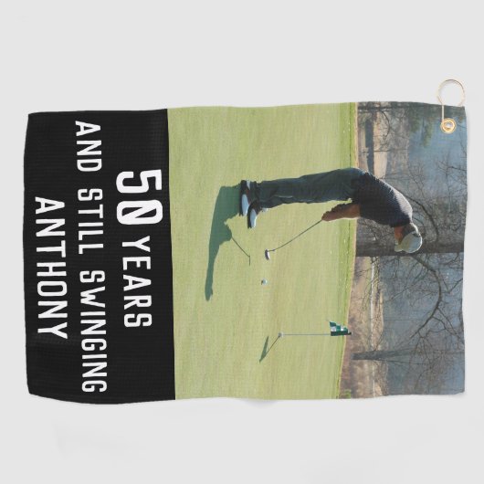 Birthday Golfer Funny 50th happy Dad foto Golfhanddoek (Horizontaal)