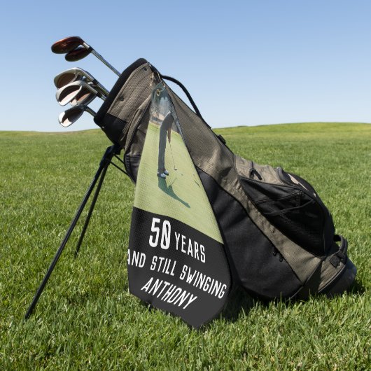 Birthday Golfer Funny 50th happy Dad foto Golfhanddoek (Groen)