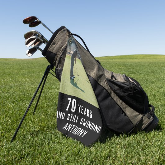 Birthday Golfer Funny 70th happy Dad foto Golfhanddoek (Groen)