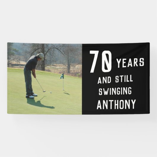 Birthday Golfer Funny 70th happy Dad foto Spandoek (Horizontaal)